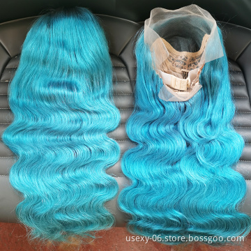 Body wave virgin brazilian hair blue lace frontal wigs transparent hd lace wigs human hair full lace front wigs for black women